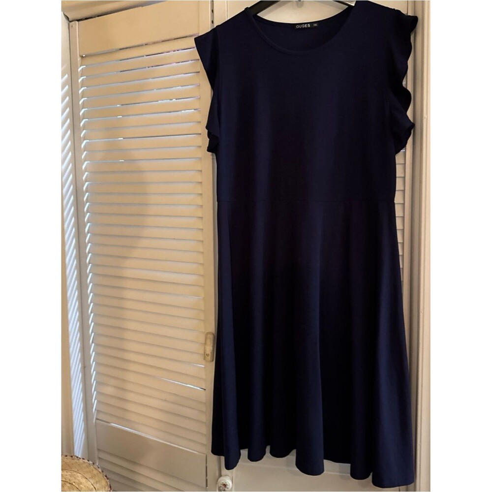 Classic Navy Midi Dress with Ruffle Sleeves